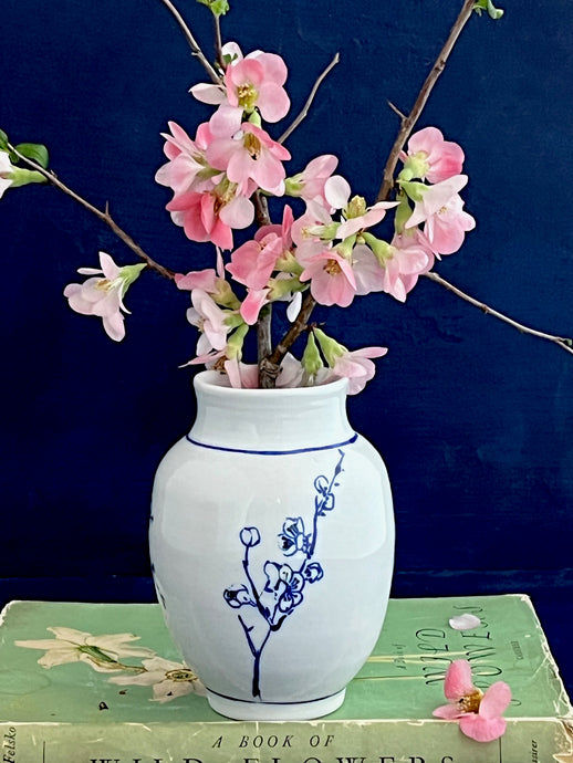 English porcelain cherry blossom vase