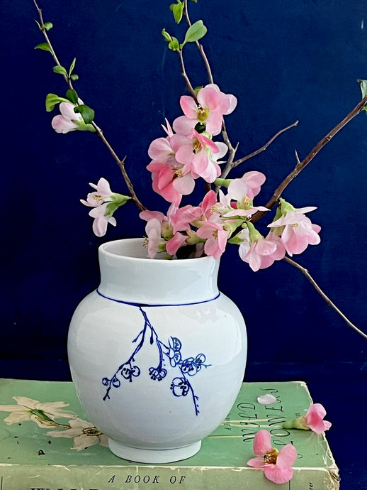 English porcelain cherry blossom vase