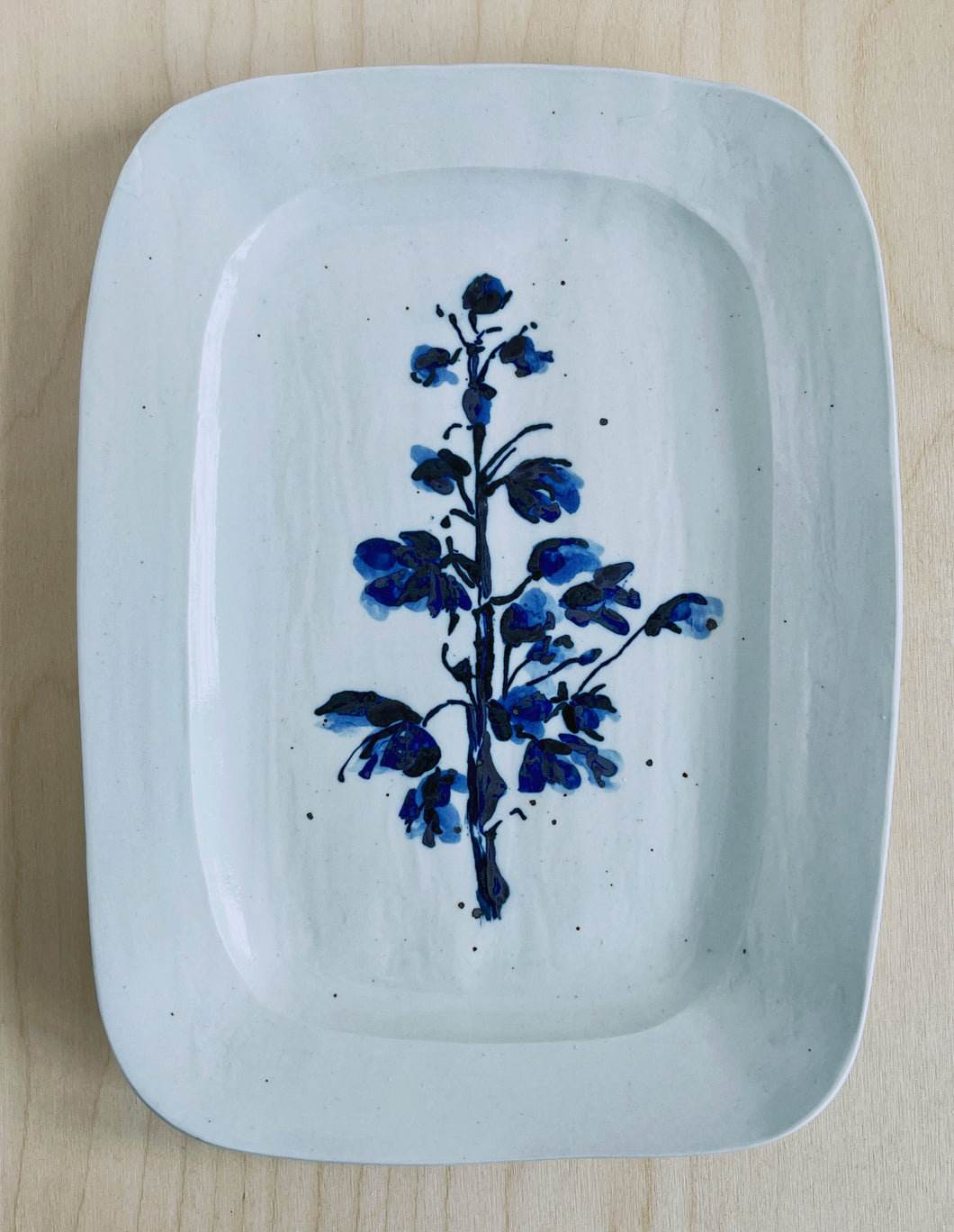 Fine English porcelain rectangle delphinium platter