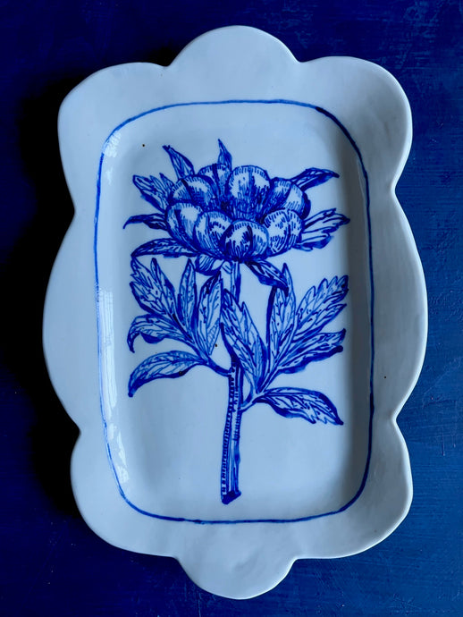 English porcelain scalloped peony platter