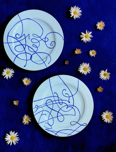 Calligraphy dinner plate 4 in bright white porcelain
