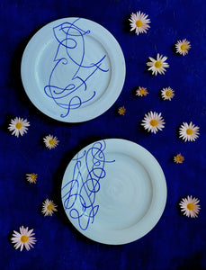 Calligraphy dinner plate 1 in bright white porcelain