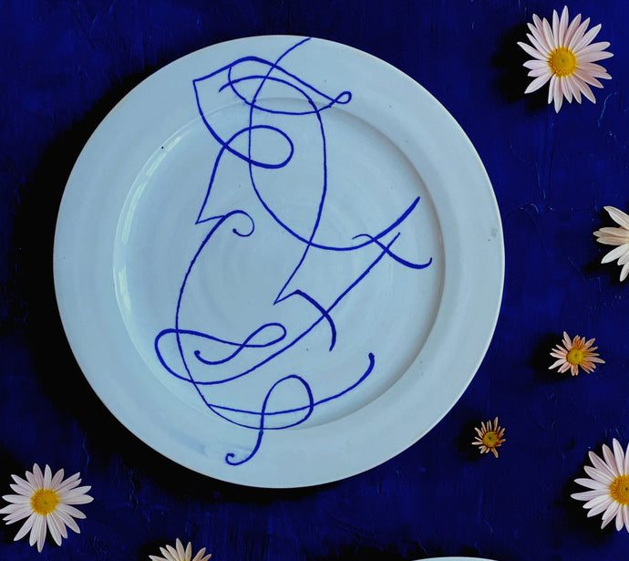 Calligraphy dinner plate 2 in bright white porcelain