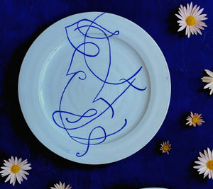Calligraphy dinner plate 3 in bright white porcelain