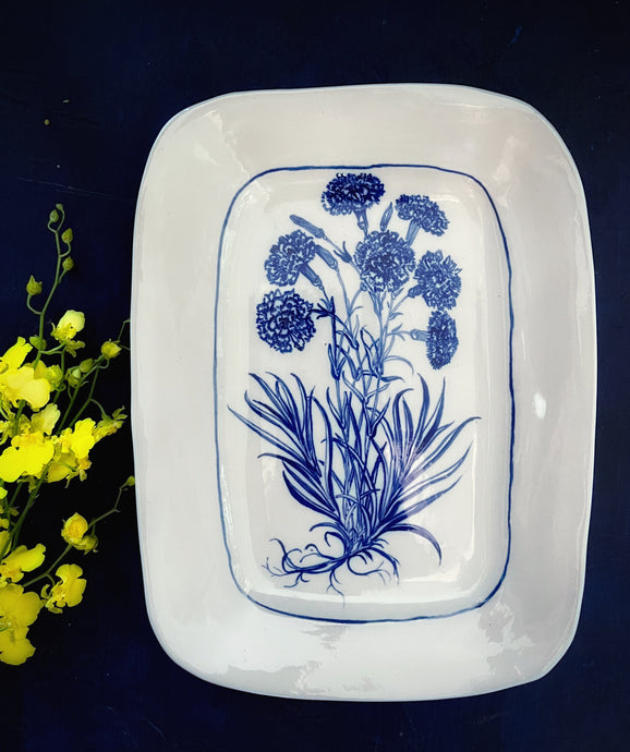 English porcelain rectangle carnation platter