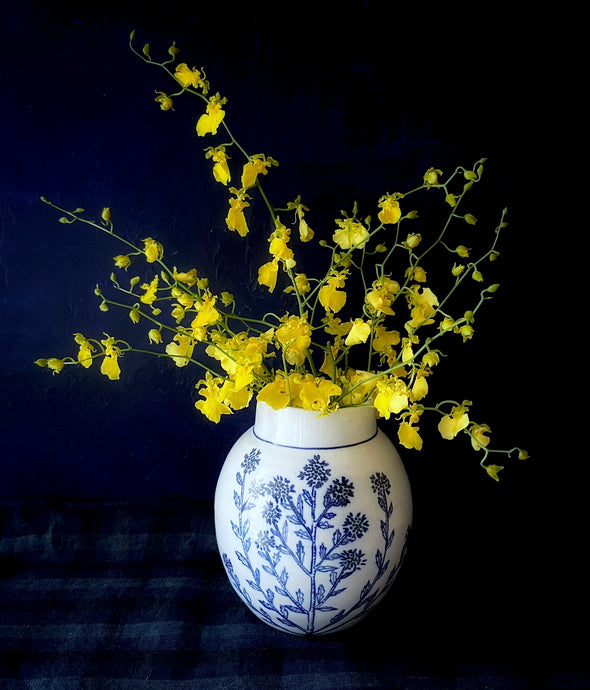 English porcelain scabiosa vase