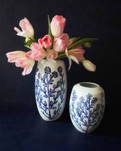 English porcelain tall scabiosa vase