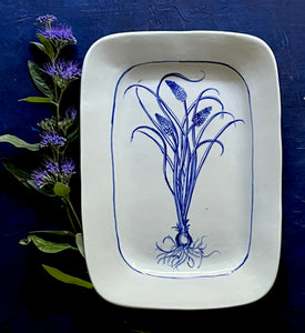 Fine English porcelain muscari rectangle platter with roots