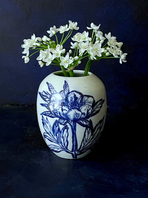English porcelain small peony vase