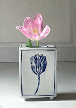 Load image into Gallery viewer, Hand built English porcelain tulip vase with feet and diamond side grid