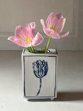 Load image into Gallery viewer, Hand built English porcelain tulip vase with feet and diamond side grid