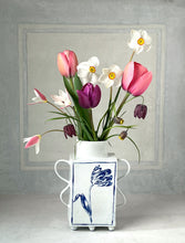 Load image into Gallery viewer, Hand built medium English porcelain tulip vase with double wavy handles and feet