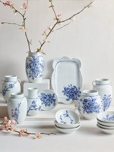 English porcelain small cherry blossom vase with handles