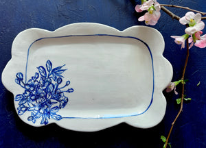 English porcelain scalloped rectangle cherry blossom platter