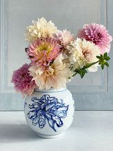 Load image into Gallery viewer, Large English porcelain round footed and throated chrysanthemum vase