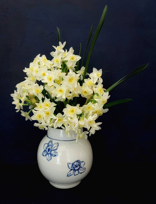 English porcelain daffodil study vase