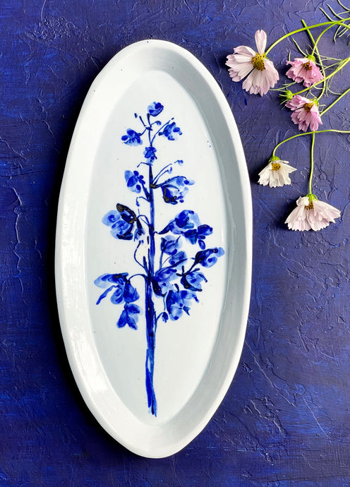 Fine English porcelain oval delphinium platter