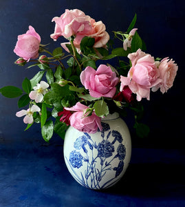English porcelain large round dianthus vase
