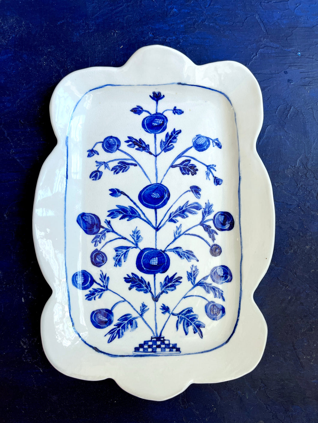 English porcelain scalloped rectangle India platter
