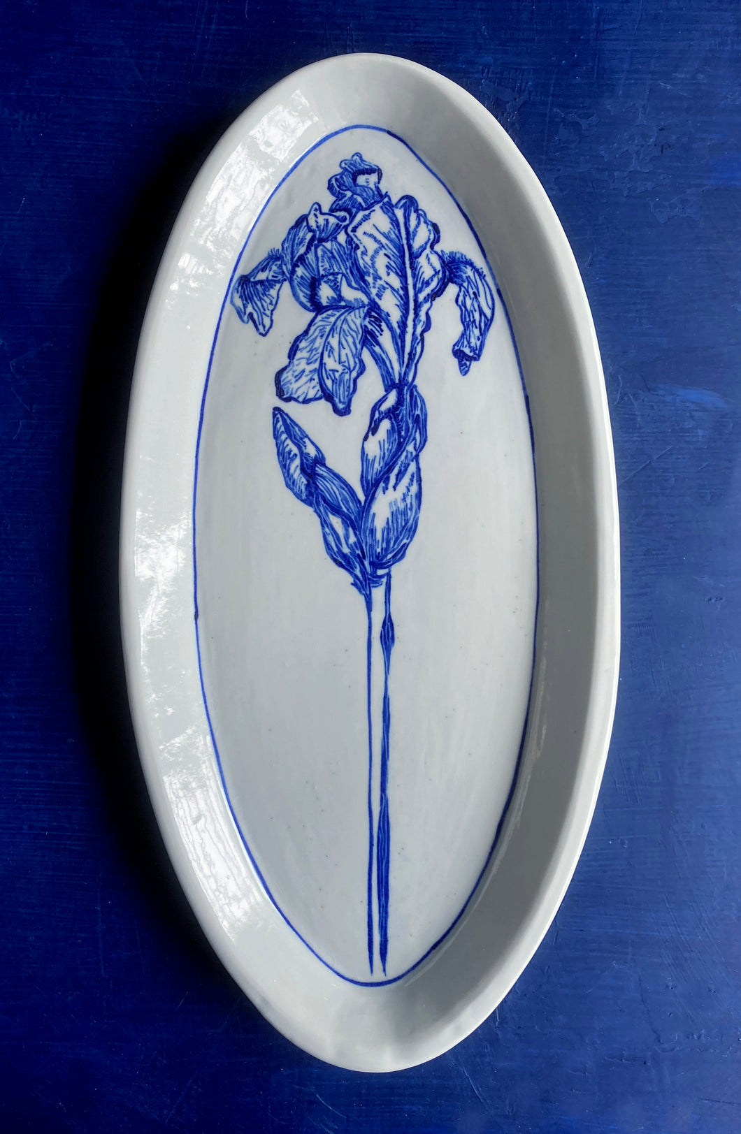 Fine English porcelain oval iris platter