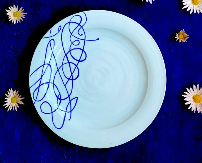 Calligraphy dinner plate 4 in bright white porcelain