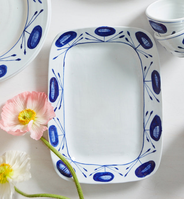 English porcelain rectangle poppy platter