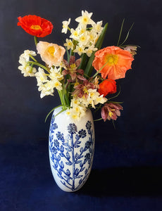 English porcelain tall scabiosa vase