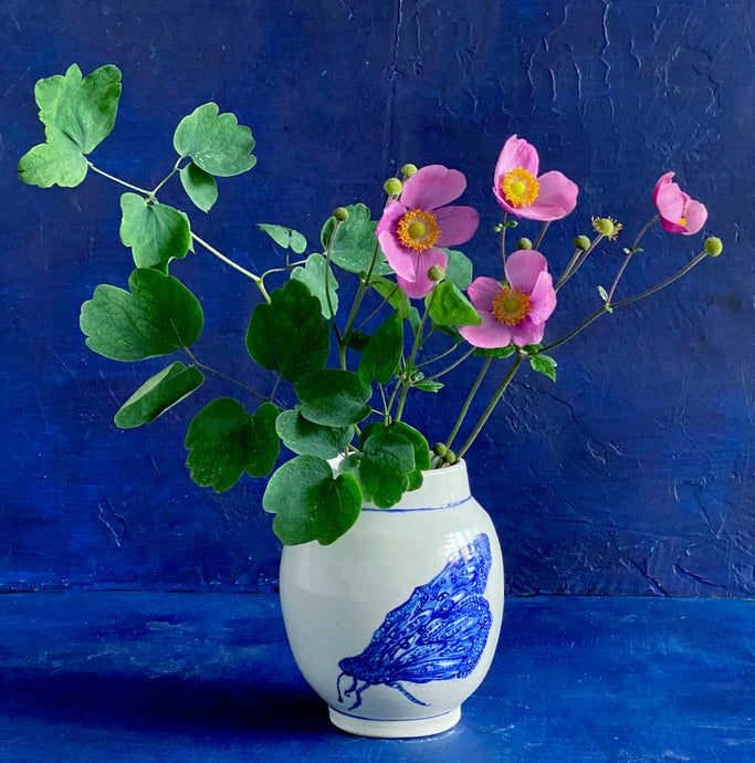 English porcelain butterfly vase