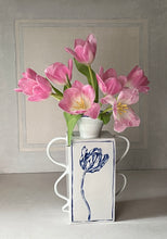 Load image into Gallery viewer, Hand built large English porcelain tulip vase with wavy handles
