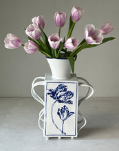 Load image into Gallery viewer, Hand built large English porcelain tulip vase with double wavy handles