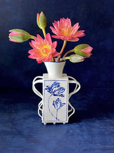 Load image into Gallery viewer, Hand built large English porcelain tulip vase with double wavy handles