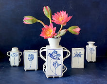 Load image into Gallery viewer, Hand built large English porcelain tulip vase with double wavy handles
