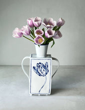 Load image into Gallery viewer, Hand built large English porcelain tulip vase with feet and handles