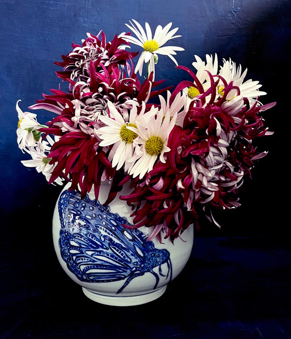 Fine English porcelain large butterfly vase