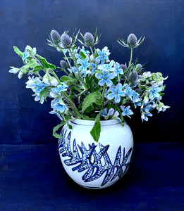 English porcelain large round fern vase