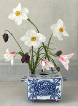 Load image into Gallery viewer, English porcelain zinnia flower brick with handles and side panels and feet