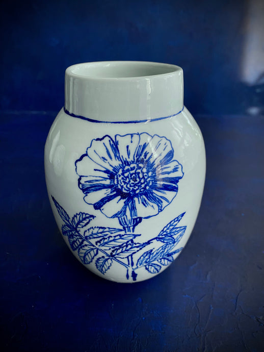 English porcelain zinnia vase