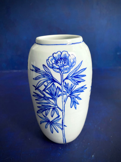 Small English porcelain peony bud vase