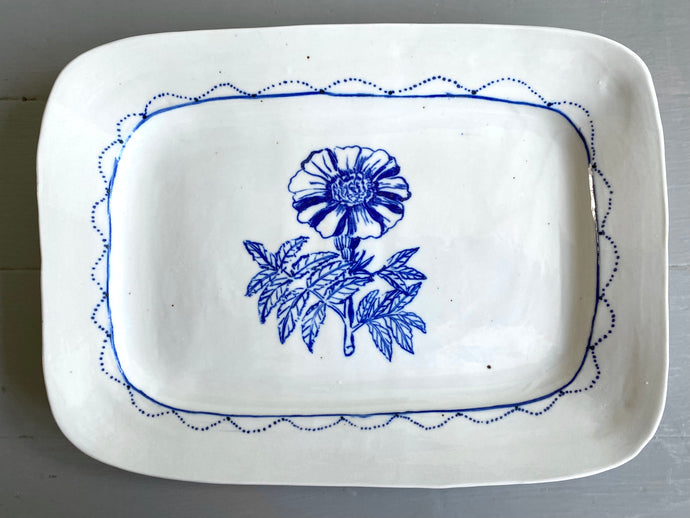 English porcelain rectangle zinnia platter with dot details