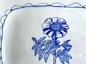 English porcelain rectangle zinnia platter with dot details