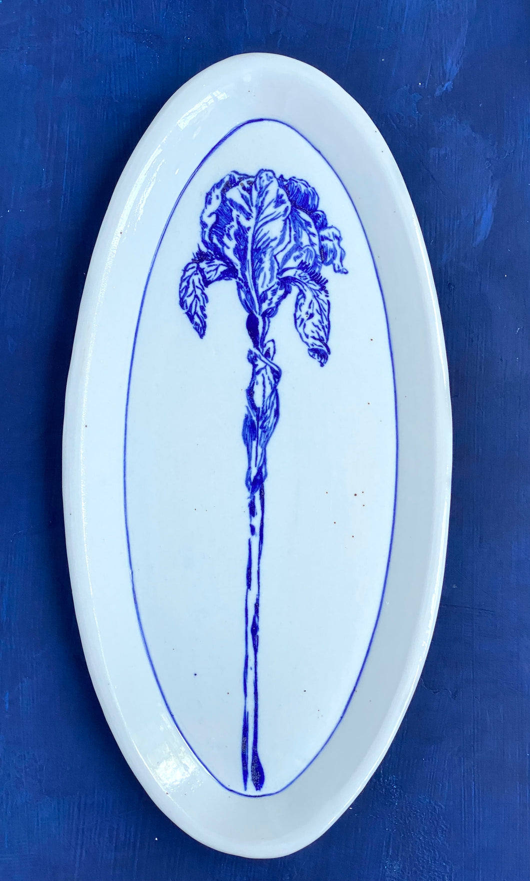 Fine English porcelain oval iris platter