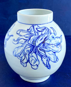 Medium English porcelain round footed and throated chrysanthemum vase