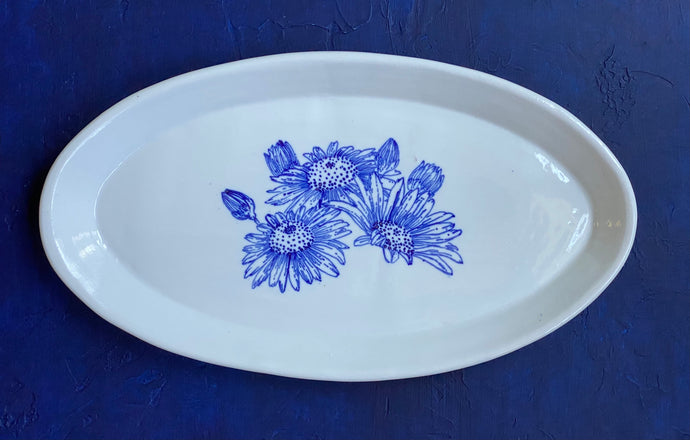 English porcelain oval daisy platter