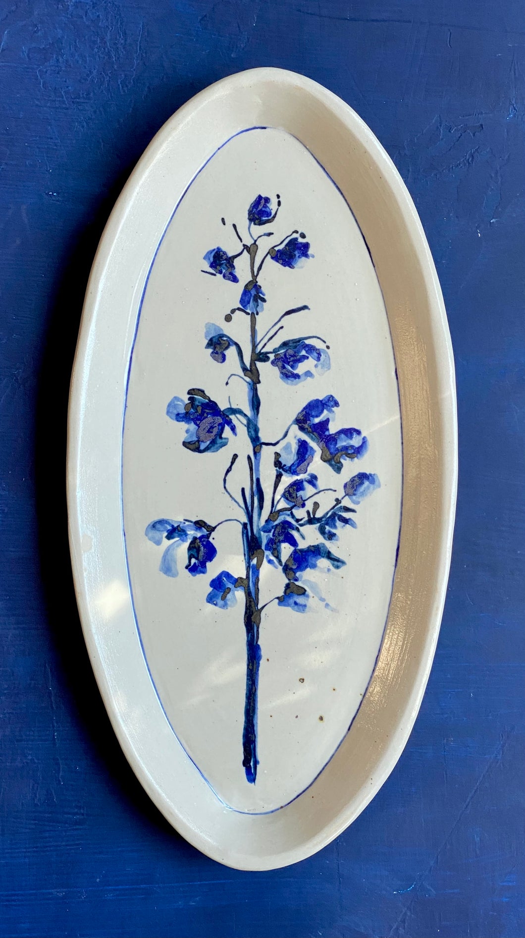 Porcelain oval delphinium platter