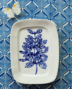 Rectangle porcelain fruited platter with raised foot