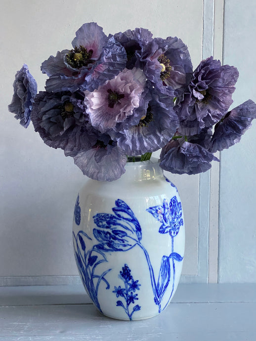 English porcelain large floral vase
