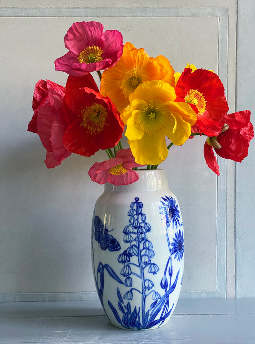 English porcelain large floral vase