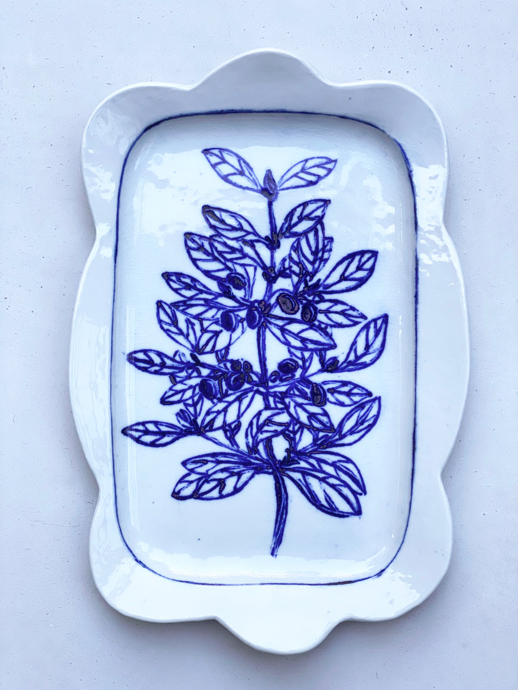 Rectangular fine English porcelain, fruited bush platter