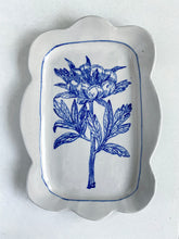 Load image into Gallery viewer, Porcelain scalloped rectangular, peony platter
