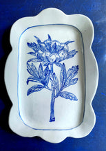 Load image into Gallery viewer, Porcelain scalloped rectangular, peony platter